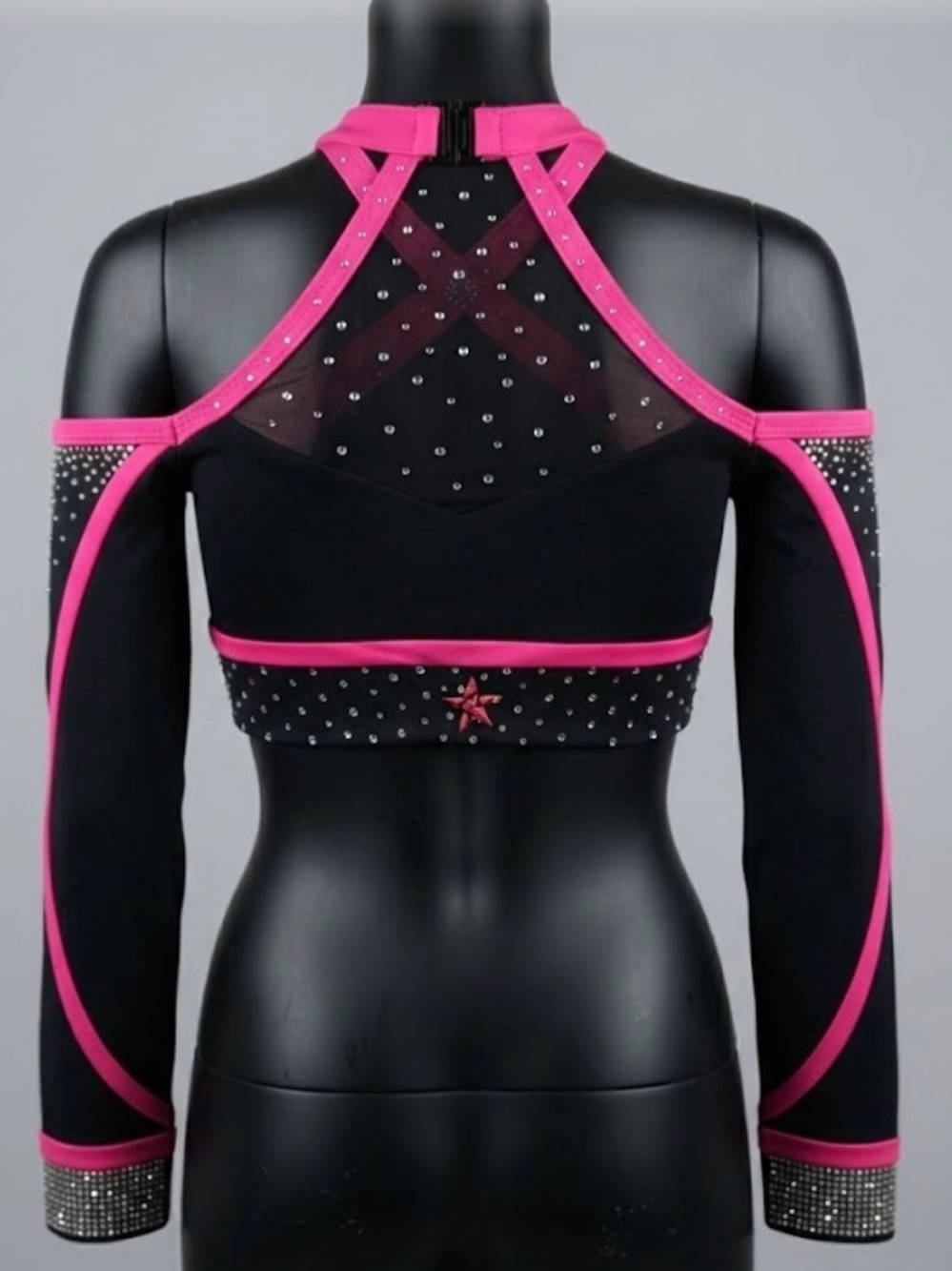 Fierce Black & Hot Pink Rhinestone Cheer Crop Top - Picture 2 of 10